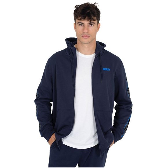 Hurley Men's Blocked Full Zip Fleece Hoodie Track Jacket - Blue - Picture 2 of 10
